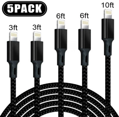 5 Pack Charging Cable Heavy Duty For iPhone 13 12 11 Plus Charger Charging Cord - Image 1 of 4