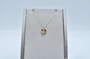 14k Vintage Gold And Diamond Heart Pendant And Chain. 1.3gr - Picture 1 of 5