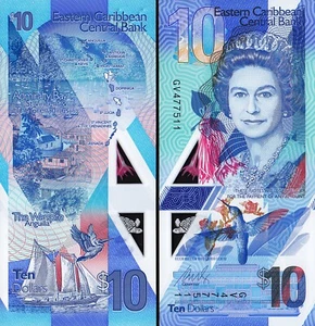 East Caribbean 10 Dollars 2019, UNC, P-57, POLYMER - Picture 1 of 4
