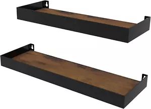 Wall Shelves Set of 2 Rustic Storage Wood Wall Mounted Floating Shelves for B... - Picture 1 of 12