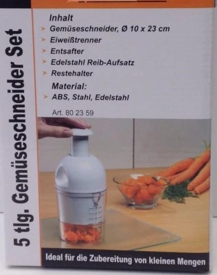 Gemüsehacker Zwiebelhacker Gemüseschneider Eisweißtrenner Entsafter Set 5tlg - Bild 1 von 3