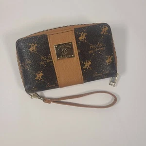 US POLO ASSN Women's Monogram Polo Zipper Brown Clutch Wallet - Picture 1 of 3