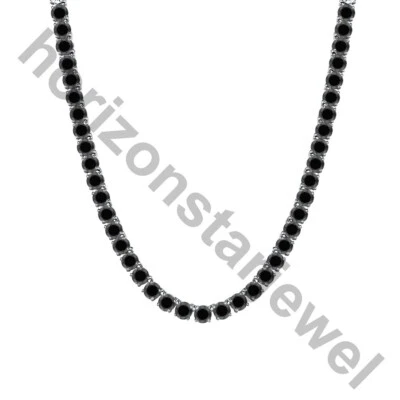 22" Tennis 5 MM Necklace 55 Ct Round Cut Black Diamond 14K White Gold Over - Image 1 of 4