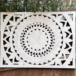 Arte de Pared de Madera Tallada - Cabecera Decorativa Grande Desgastada Chic Blanca Hecha a Mano - Imagen 1 de 12