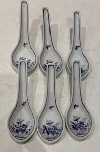 6 cucharas sopera vintage YT Hong Kong - porcelana china azul en relieve - Imagen 1 de 7
