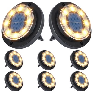 Solar Disk Lights - 8 Pack Waterproof Landscape Lights for Patio Walkway - Picture 1 of 6