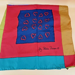Vintage Paloma Picasso Seidentuch Italien grün rot violett blau 34,5x34,5" eckig - Bild 1 von 15