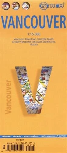 LAMINATED VANCOUVER MAP BY BORCH (ENGLISH, SPANISH, **BRAND NEW** - Image 1 of 1