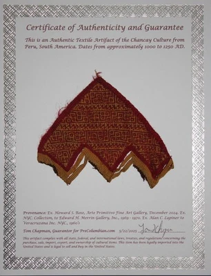 Pre Columbian Artifact Authentic Frameable Textile Border Chancay Peru COA 17 - Image 1 of 4