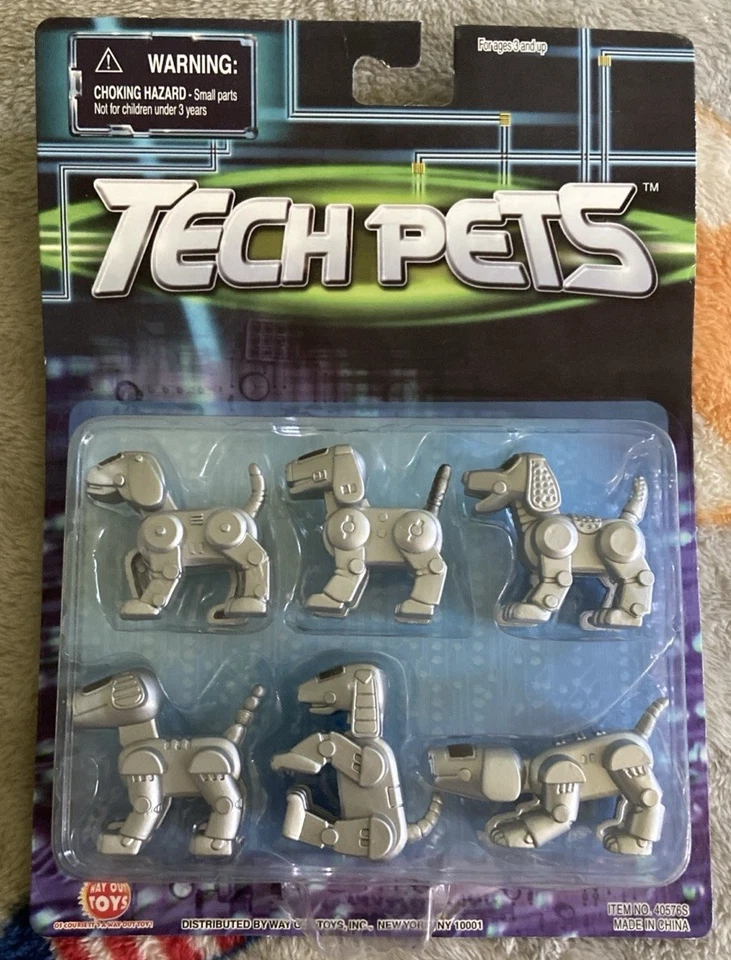 New  6 in the Set Tech Pets Mini Puppies Dogs Figures NOC Way Out Toys  - Image 1 of 4