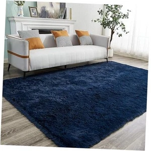  Area Rugs for Living Room Bedroom, 5x7 Feet Navy Blue Soft Fluffy Shaggy Rug,  - Picture 1 of 8