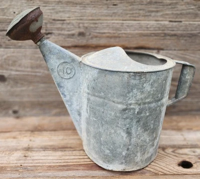 Vintage Galvanized Metal Watering Can #10 Usable or Rustic Garden Decor Planter - Image 1 of 4