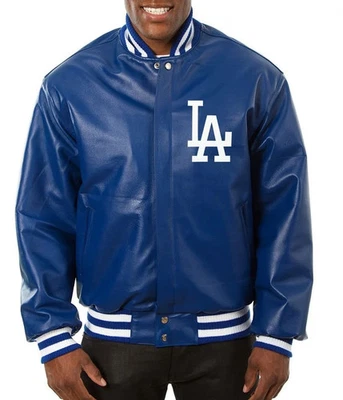 Chaqueta de bombardero de cuero de los Dodgers | Chaqueta de cuero azul de los LA Dodgers Foto 1 de 4