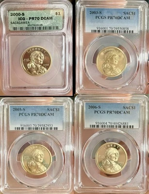 2000-S 2003 2005 & 2006 ICG PCGS PR70 DCAM Sacagawea Perfect Proof Dollar Coins - Image 1 of 4