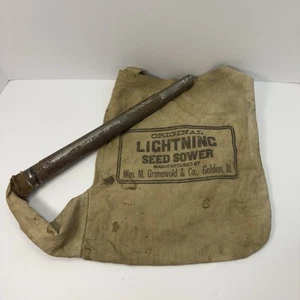 Vintage Lightning Seed Sower Gronewold Golden ILL Canvas Cloth sack good decor - Picture 1 of 7