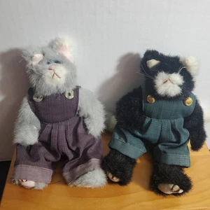 TY Attic Treasures Whiskers & Purrcy Cat Lot of 2 Wearing Overalls - Picture 1 of 7