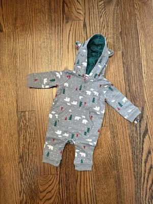 Mameluco Cherokee Gris Oso Polar/Árbol con Capucha 0-3M Niños ~ NUEVO Foto 1 de 4