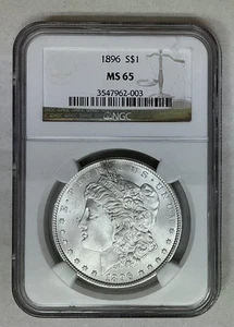 Morgan Silver Dollar 1896-P  MS65 Blast White Gem/Strong Strike - Picture 1 of 4