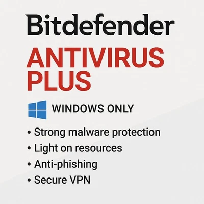 Bitdefender Antivirus Plus Protection / 1 Year For 1 WINDOWS PC / Daily VPN - Image 1 of 3