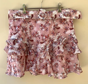 MINKPINK Womens Size L Pink Floral Frill Mini Skirt Linen Blend - Picture 1 of 10
