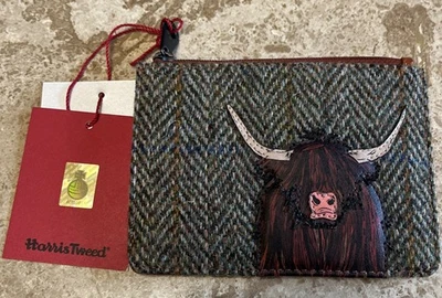 Yoshi Harris Tweed Leather Highland Cow Zip Top Purse Brown BNWT - Image 1 of 4
