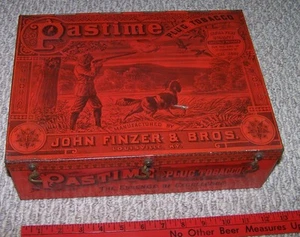 Large Antique Pastime Plug Tobacco Tin Kentucky Store Advertising Finzer Vintage - Picture 1 of 15