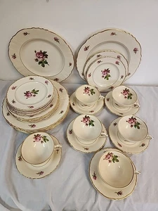 Vtg Syracuse China SERVICE FOR 6 Federal Shape Victoria Rose Gold Trim 30 PCS - Picture 1 of 10