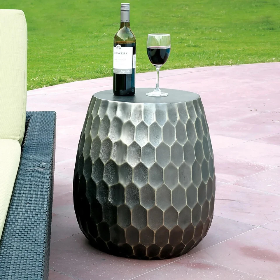 Unique Design Honeycomb Pattern Garden Decor Stool Aluminum - Image 1 of 4