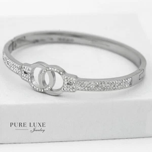 Women 6.5" Stainless Steel 5mm CZ Bangle Bracelet Brilliant High Polish*Box - Picture 1 of 3