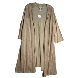 New Catherines Open Front Long Cardigan Women's 2X Tan Lightweight Knit - Picture 1 of 8