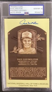 Paul Molitor Signed Gold HOF Plaque Postcard Yellow Brewers PSA/DNA Auto 10 - Picture 1 of 3