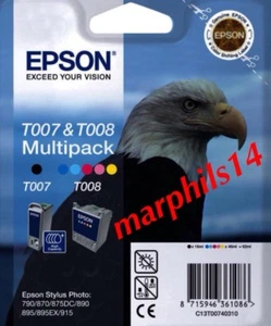 T007 & T008 Epson Schwarz, Tri-Colour Tintenpatronen Hohe Kapazität Original - Bild 1 von 4
