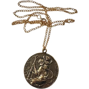 Saint St Christopher Medal Protect Us Heavy Oval Style Large Pendant Necklace - Picture 1 of 6