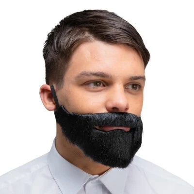 Barba Falsa Negra De Lujo Realista En Elástico Para Hombre Vestido Elegante Disfraz Accesorio Foto 1 de 2