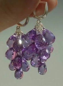Amatista lágrimas colgantes piedras preciosas 925 plata esterlina pendientes joyería h5 - Imagen 1 de 15