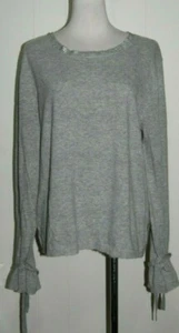 Minne Gray & Silver Metallic Trim Scoop Neck Tie Cuff Long Sleeve Sweater Large - Picture 1 of 4