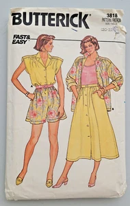 VTG 80s Butterick Sew Pattern 3818 Misses Shirt, Skirt, & Shorts Sz 20-24 CUT - Picture 1 of 4