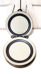 7 Otagiri Horizon Vintage Speckled Stoneware Salad Plates 8.5 Blue Brown Bands - Picture 1 of 4