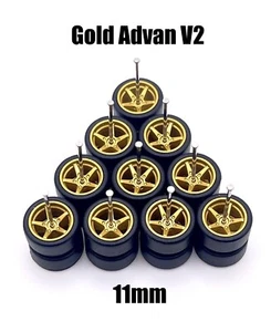 5x Gold Advan V2 11/11mm Wheels Rubber Tires for 1/64 H0T Wheelz - Picture 1 of 1