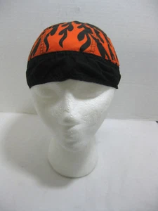 Harley Black Do Rag w/Orange Flames Biker Bandanna Skull Cap Head Scarf Tie Back - Picture 1 of 5