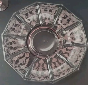 Cambridge Pink Depression Etched Glass Vegetable Platter 10.5" Peacocks 1930s - Picture 1 of 21