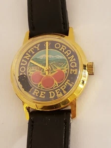 Vintage Orange County Feuer Dept 'Animiert Lastwagen 'Zum Aufziehen Herren Uhr - Bild 1 von 11