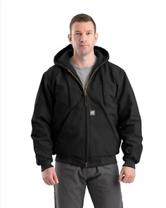 Men's Berne Heritage Duck Hooded Active - Black Size Small WINTER WORK COAT - Picture 1 of 13