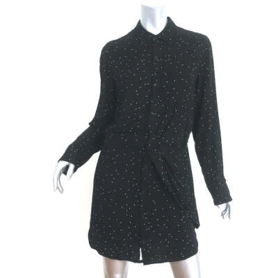 Rag & Bone Twist-Front Shirtdress Lucas Black Printed Viscose Size Medium - Image 1 of 4