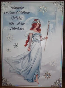 HANDMADE PERSONALISED FANTASY PAGAN DAUGHTER BIRTHDAY CARD WINTER PRINCESS 2020 - Picture 1 of 5