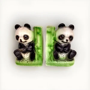 Paar Vintage Panda Bär Buchstützen Keramik Komposition, Japan 5-1/2" hoch - Bild 1 von 9