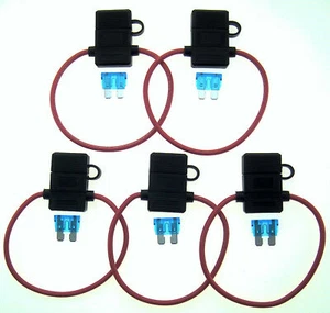 5Pack 14Gauge Inline ATC Fuse Holder+15AMP Fuse With Cover New Car Truck Install - Picture 1 of 3