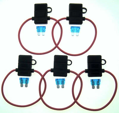 5Pack 14Gauge Inline ATC Fuse Holder+15AMP Fuse With Cover New Car Truck Install - Image 1 of 3