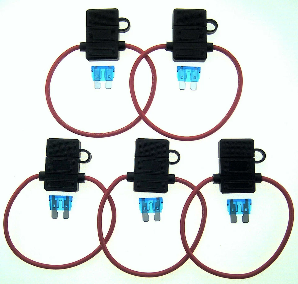 5Pack 14Gauge Inline ATC Fuse Holder+15AMP Fuse With Cover New Car Truck Install - Image 1 of 3