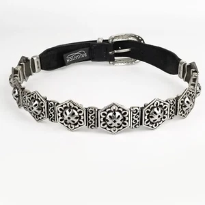 Brighton Women's Small Black Leather Concho Belt 1995 Vintage USA S39503 Hexagon - Picture 1 of 21